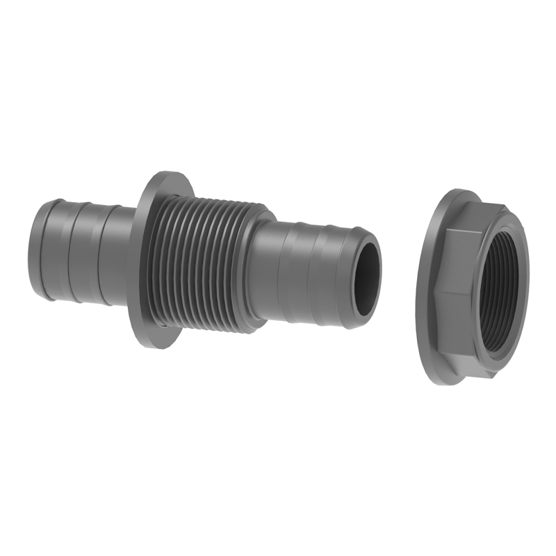 RACOR PASAPARED DE UNA SOLA PIEZA RECTO DE 25 MM CON TUERCA PVC