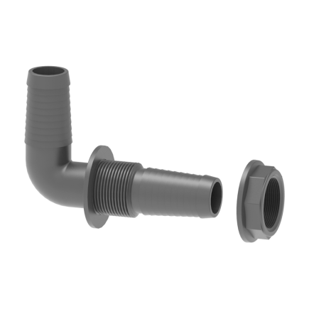 RACOR PASAPARED DE UNA SOLA PIEZA CURVO CON TUERCA PVC