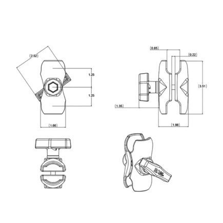 BRAZO CORTO 9 CM PARA BOLA C RAM MOUNTS