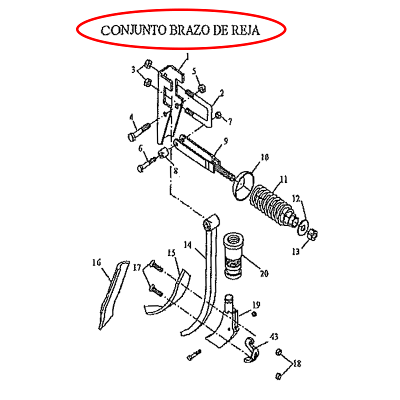 BRAZO DE REJA CON AMARRE COMPLETO SEMBRADORA